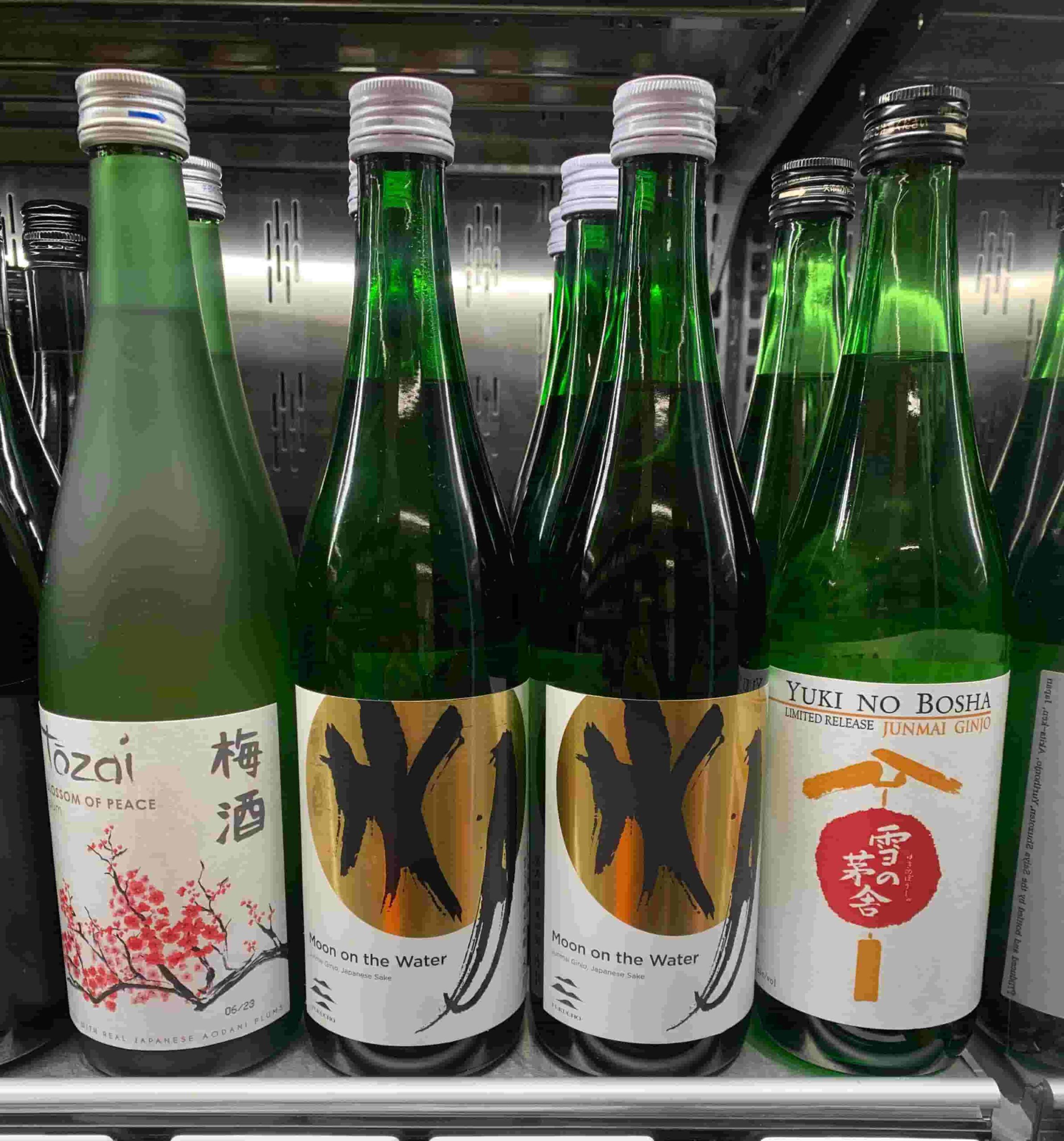 Japanese sake lined up at the store